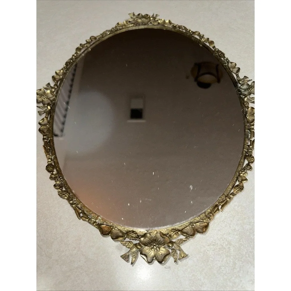 Vintage‎ Brass Mirror Or Vanity Mirror Floral W/birds